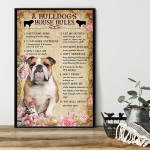 A Bulldog house rules poster canvas