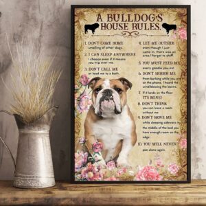 A Bulldog house rules poster canvas