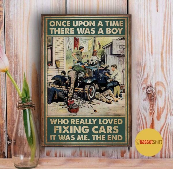 A boy who really loved fixing cars vintage poster