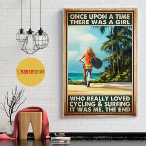 A girl who loved cycling and surfing vertical poster