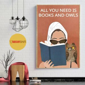 All you need is books and owls vintage poster