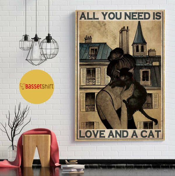 All you need is love and a cat vintage canvas