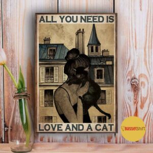 All you need is love and a cat vintage canvas 3