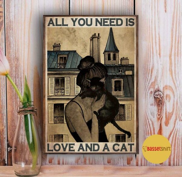 All you need is love and a cat vintage canvas