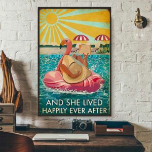 And she lived happily ever after Flamingo swimming poster