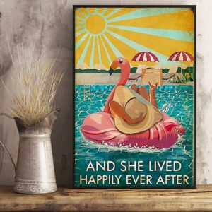 And she lived happily ever after Flamingo swimming poster