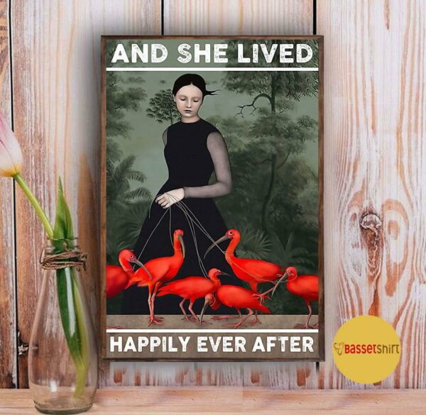 And she lived happily ever flamingo vintage poster