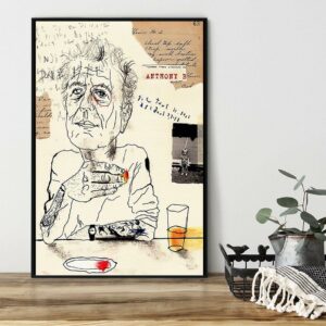 Anthony Bourdain drinking wine poster canvas 1