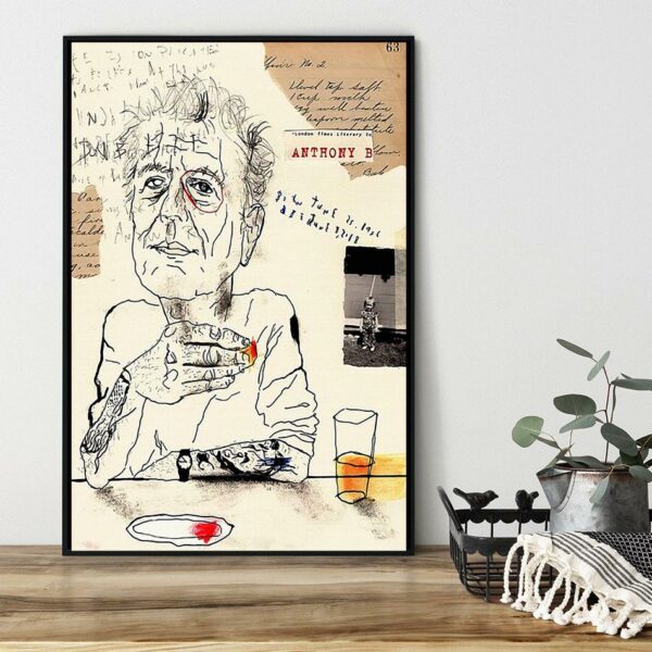 Anthony Bourdain drinking wine poster canvas