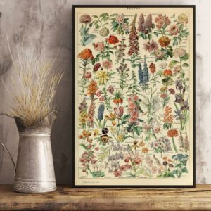 Assorted Flowers Vintage Bookplate vertical canvas