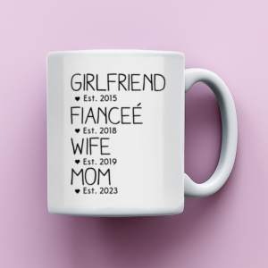 Girlfriend, Fiancee, Wife, Mom Mug – Pregnancy Announcement Gift, Pregnancy Reveal First Time Mom Gift, Wife to Mommy, Custom New Mommy Gift