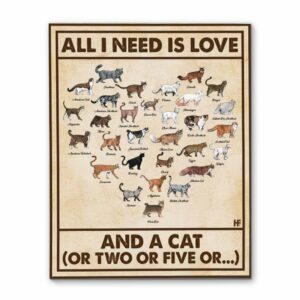 All I Need Is Love And A Cat Or Two Or Five Canvas, Poster