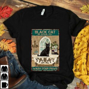 Bathroom black cat wash your paws vintage poster