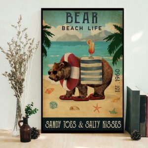 Bear Cocktail beach life sandy toes and salty kisses poster