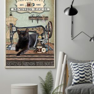 Black Cat Sewing Room Sewing Mends The Soul Vintage Poster, Canvas