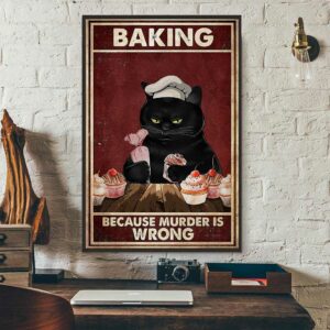 Black cat baking because murdering is wrong canvas 3