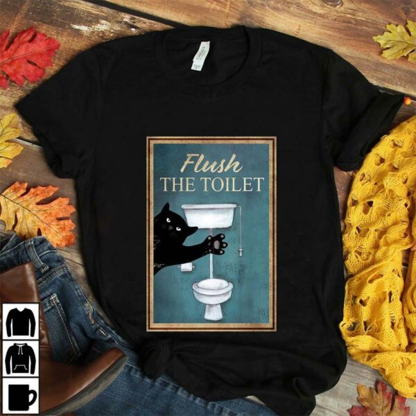 Black cat flush the toilet vertical poster