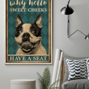 Boston Terrier Why Hello Sweet Cheeks Vintage Poster, Canvas