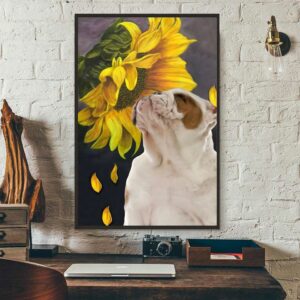 Bulldog Sunflower poster canvas