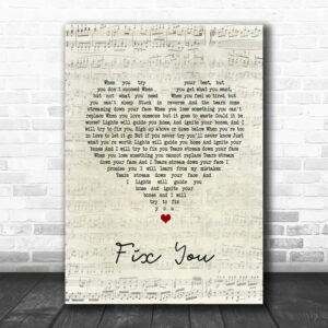 Coldplay Fix You Script Heart Song Lyric Quote Poster Canvas