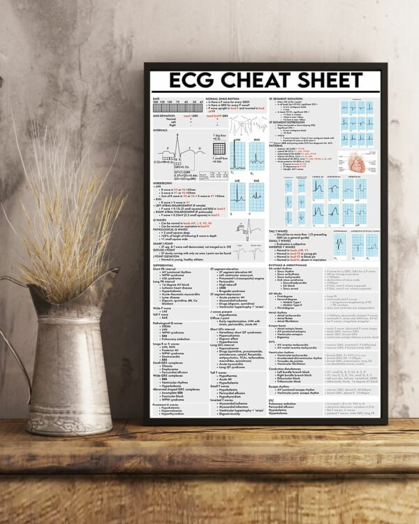 ECG Cheat Sheet Cardiologist Poster, Canvas