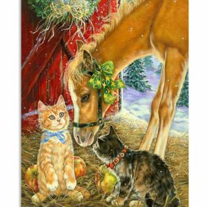 Farmer Life Cat And Horse Animals Lovers Vertical Poster, Canvas