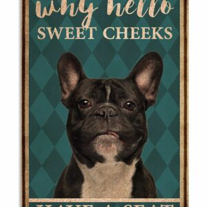 Frenchie Bulldog Why Hello Sweet Cheeks Vintage Poster, Canvas