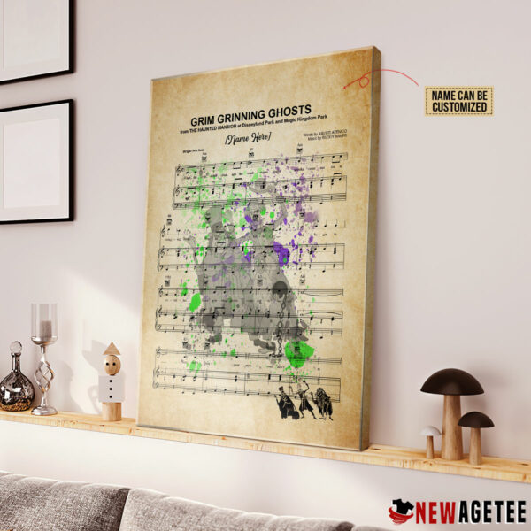 Grim Grinning Ghosts Sheet Music Haunted Mansion Hitchhiking Ghosts over Poster Canvas