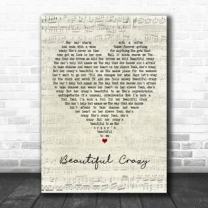 Luke Combs Beautiful Crazy Script Heart Quote Song Lyric Poster Canvas