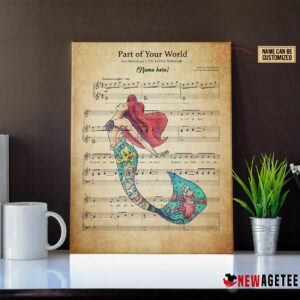 Personalized Little Mermaid Ariel Part of Your World Sheet Music Poster Canvas