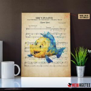 Personalized Little Mermaid Flounder She’s In Love Sheet Music Poster Canvas