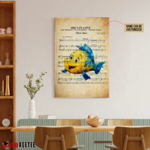 Personalized Little Mermaid Flounder Shes In Love Sheet Music Poster Canvas 4