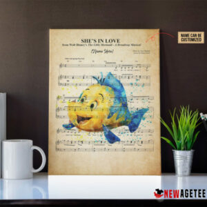 Personalized Little Mermaid Flounder Shes In Love Sheet Music Poster Canvas 5