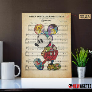 Personalized Mickey Mouse When You Wish Upon A Star Sheet Music Poster Canvas