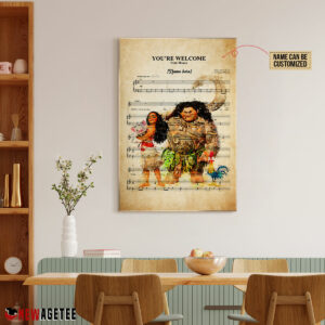 Personalized Moana Maui Youre Welcome Sheet Music Poster Canvas 4