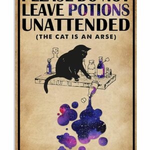 Please Do Not Leave Potions Unattended Black Cat Vintage Poster, Canvas