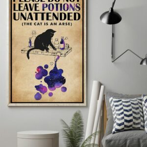 Please Do Not Leave Potions Unattended Black Cat Vintage Poster, Canvas