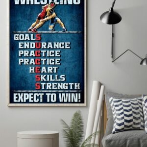 Wrestling Goals Skills Strength Expect To Win Vintage Poster, Canvas