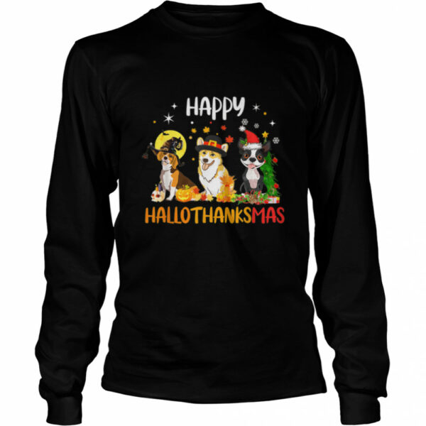 Happy HalloThanksMas Halloween Thanksgiving Christmas Dog T-Shirt