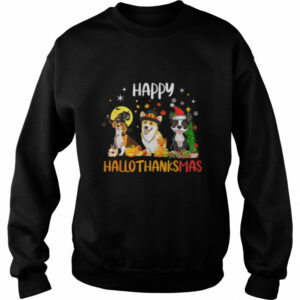 Happy HalloThanksMas Halloween Thanksgiving Christmas Dog T Shirt 3