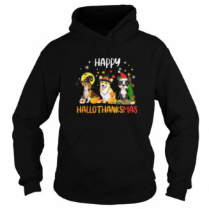 Happy HalloThanksMas Halloween Thanksgiving Christmas Dog T Shirt 4