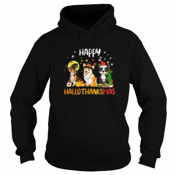 Happy HalloThanksMas Halloween Thanksgiving Christmas Dog T-Shirt