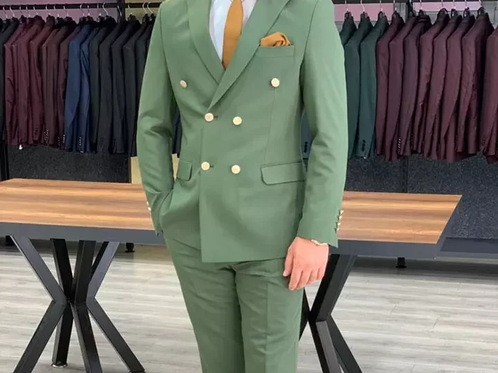 green double breasted suit