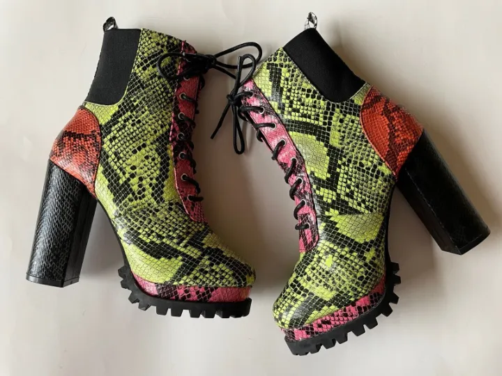 green snakeskin boots