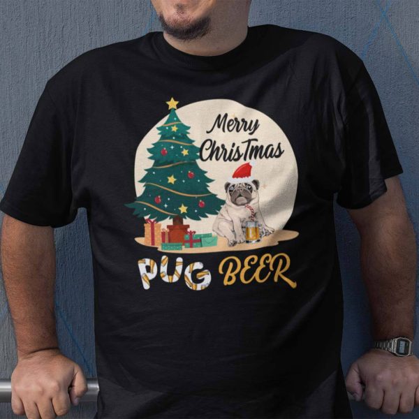 Beer Christmas Tree Shirt Merry Christmas Pug Beer