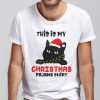 Black Cat This is My Christmas Pajama Shirt Xmas Lights Funny Holiday T-shirt
