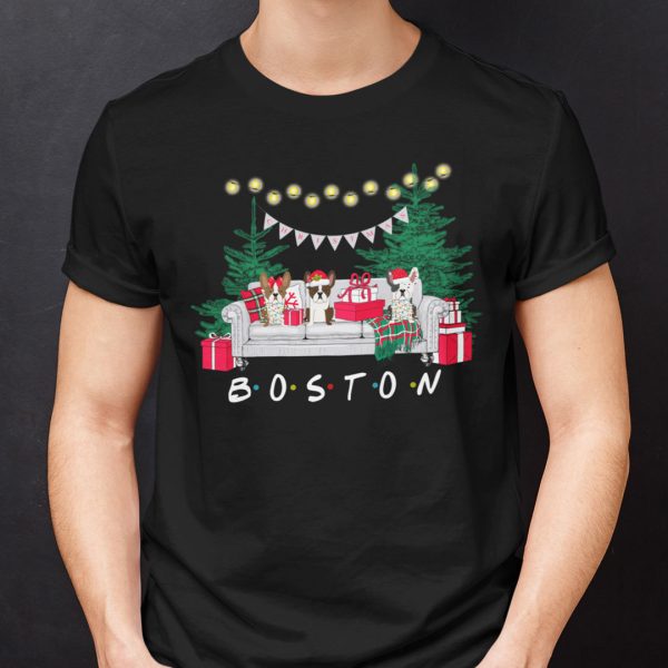 Boston Terrier Mens Christmas T Shirts Merry Christmas