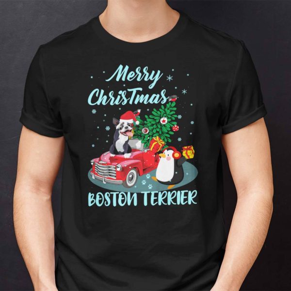 Boston Terrier Mens Christmas T Shirts Merry Christmas Boston Terrier