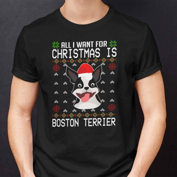 Boston Terrier Mens Christmas T Shirts Ugly Christmas