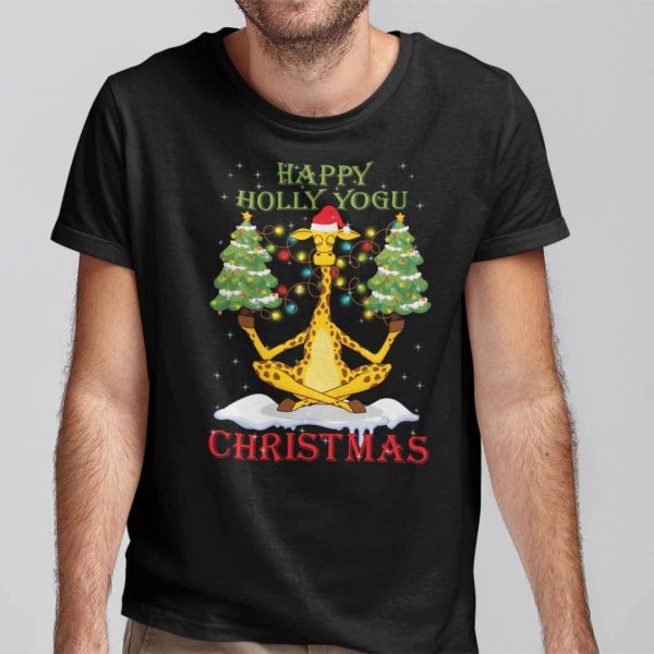 Christmas Giraffe T Shirt Happy Holly Yogu Christmas